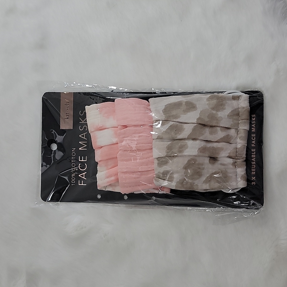 Kitsch Set of 3 100% Cotton Face Mask Leopard Blush